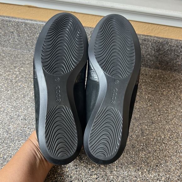 ECCO Black Textured Leather Flat Womens EU 38 US 7.5 Slip On Comfort Casual Shoe - Picture 9 of 9